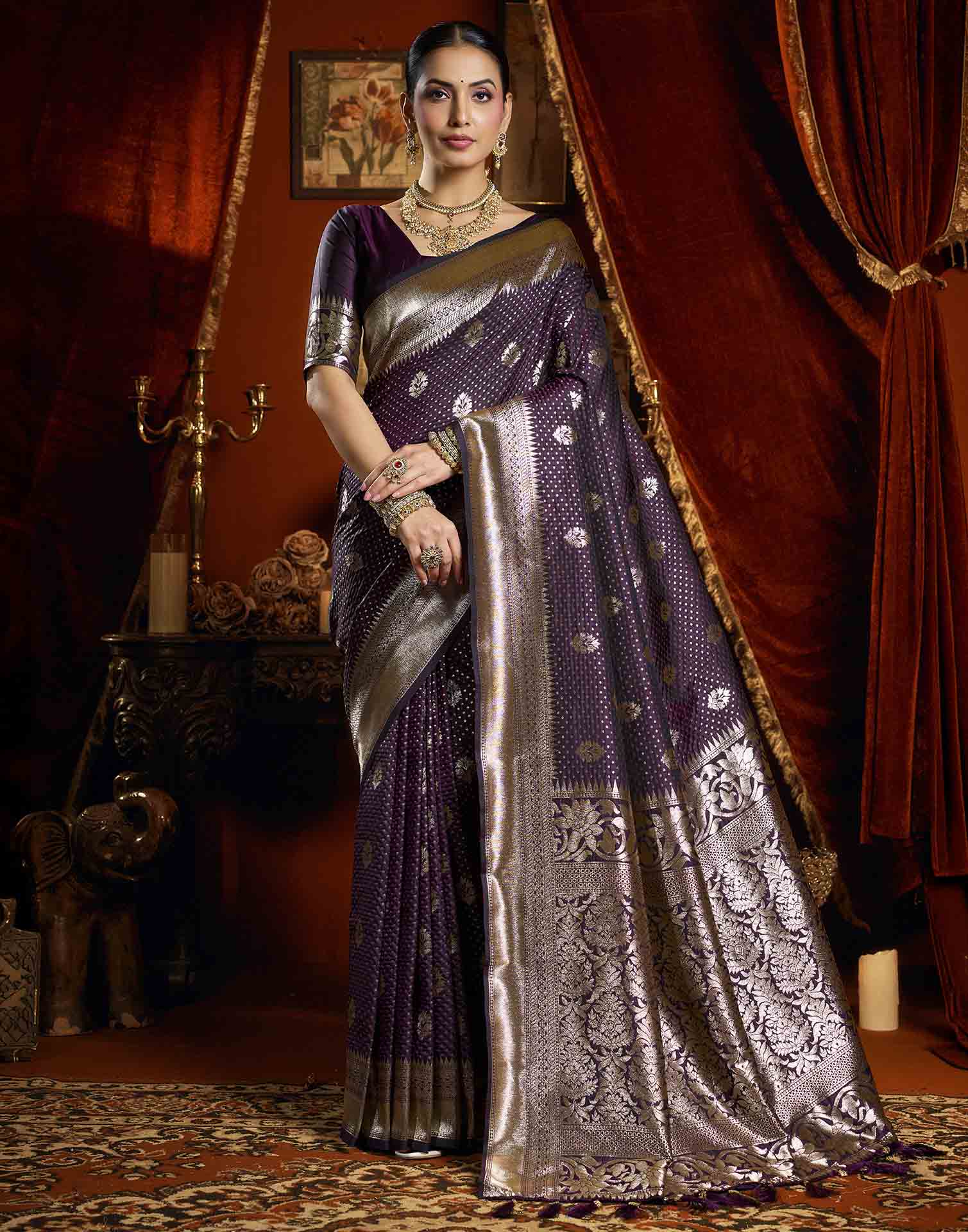 Purple Silk Woven Banarasi Saree