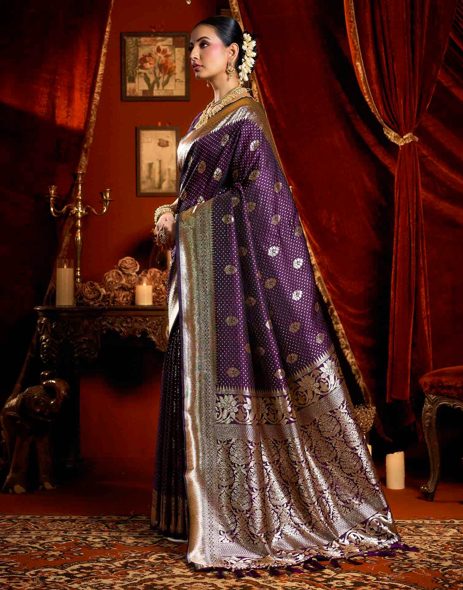 Purple Silk Woven Banarasi Saree