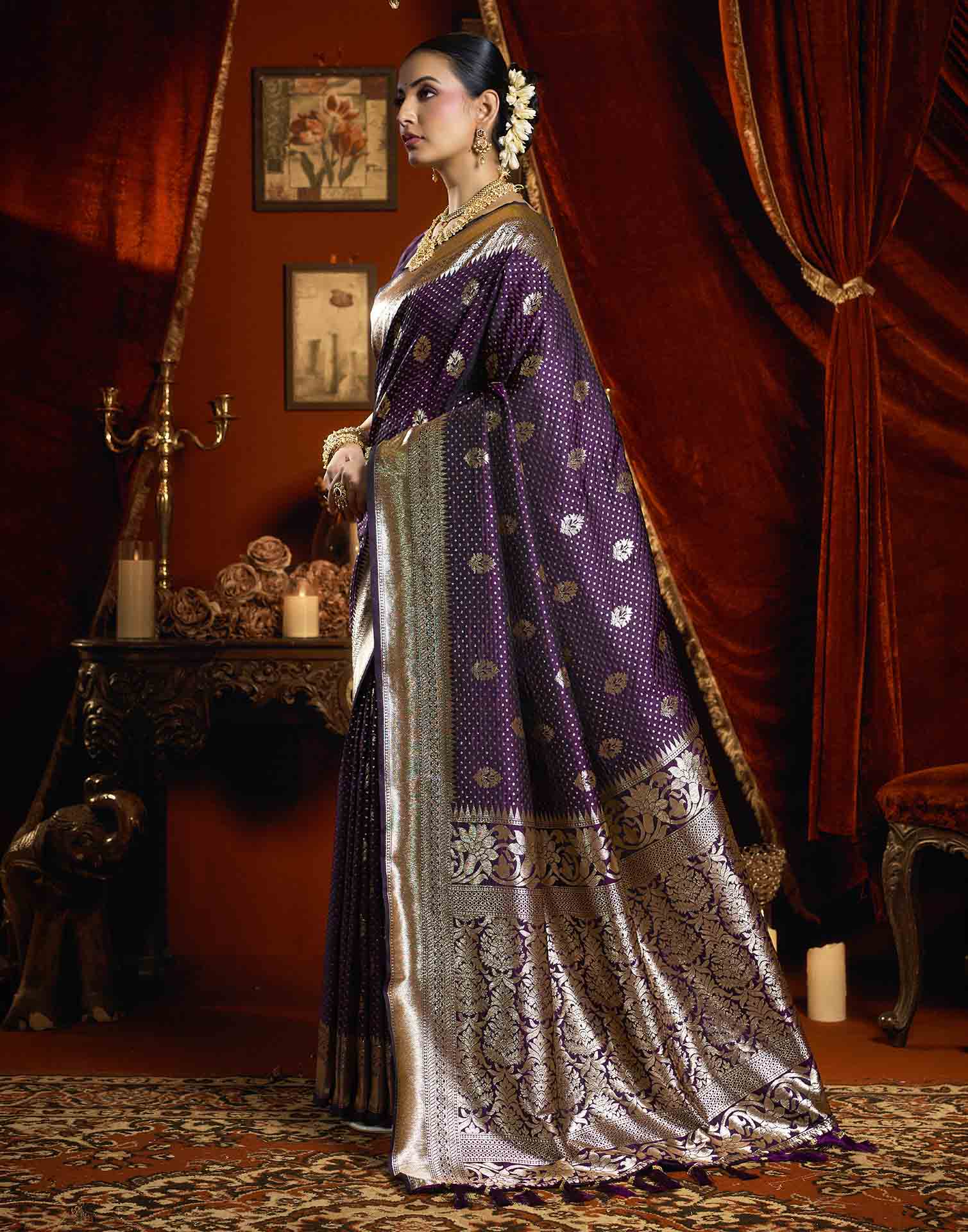 Purple Silk Woven Banarasi Saree