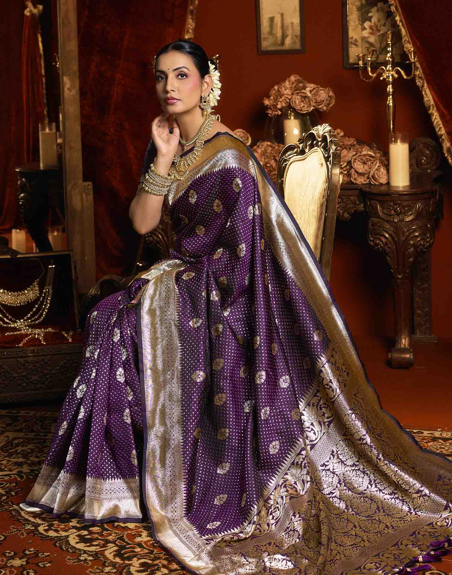 Purple Silk Woven Banarasi Saree