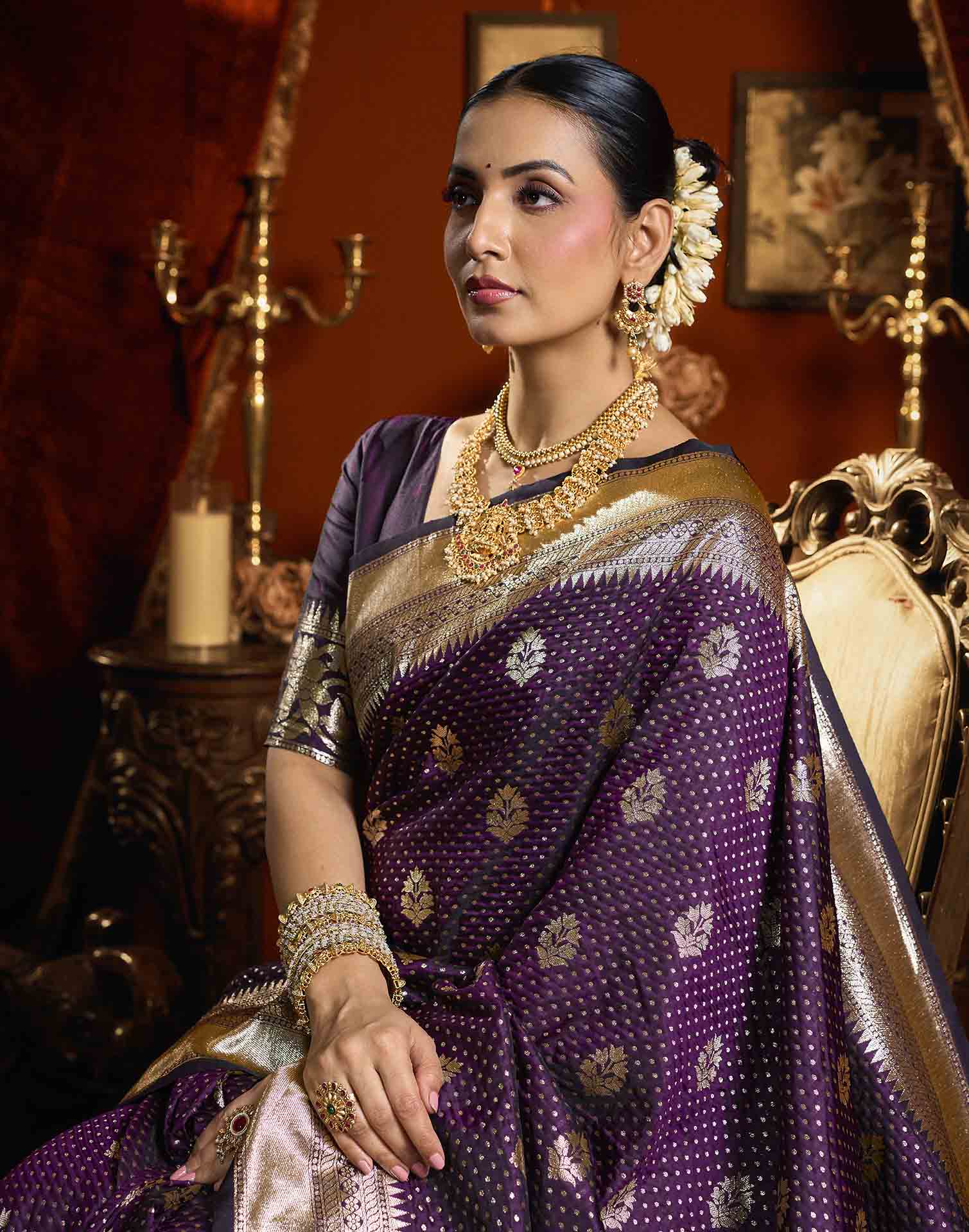 Purple Silk Woven Banarasi Saree