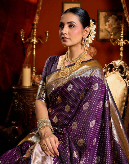 Purple Silk Woven Banarasi Saree