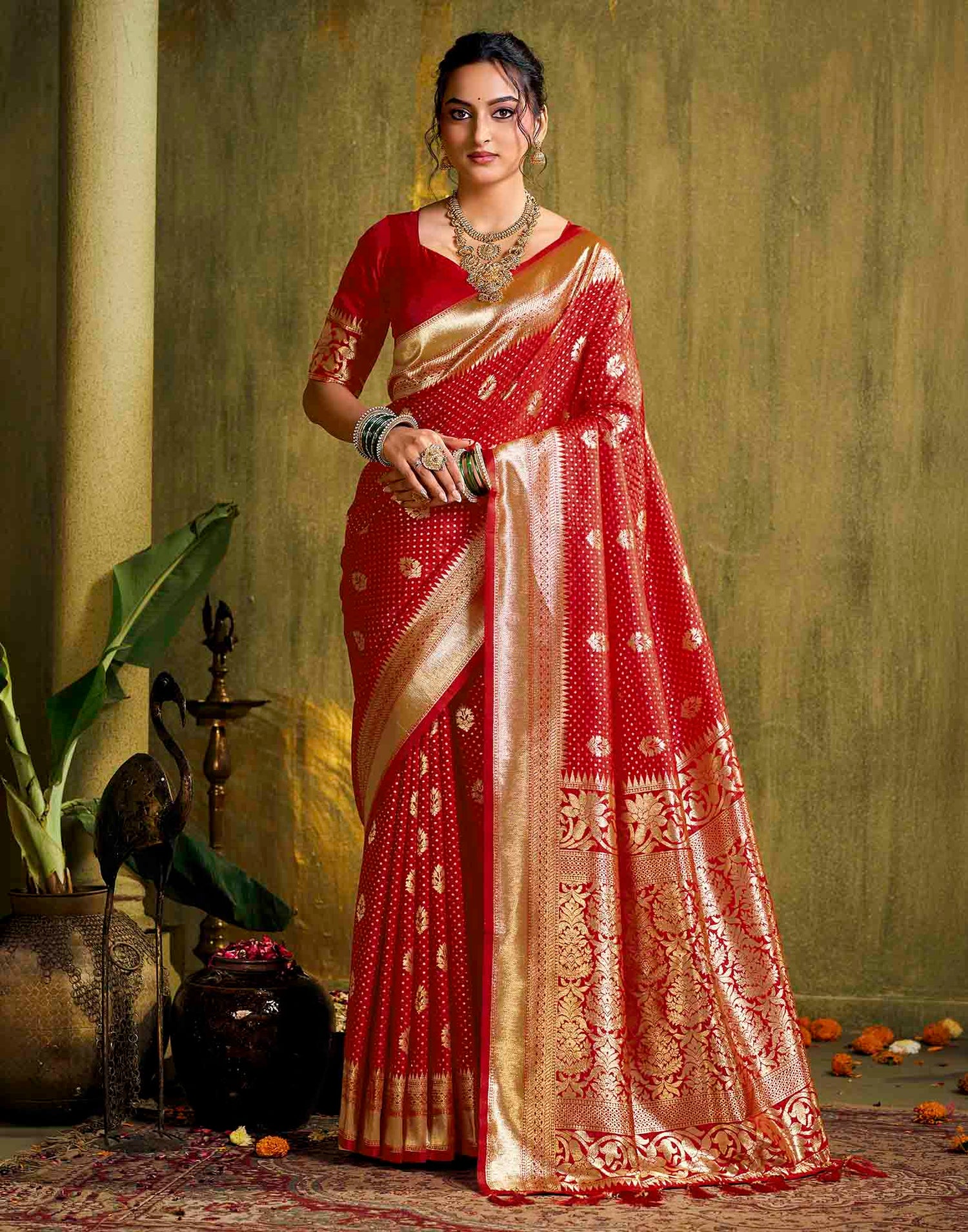 Red Silk Woven Banarasi Saree
