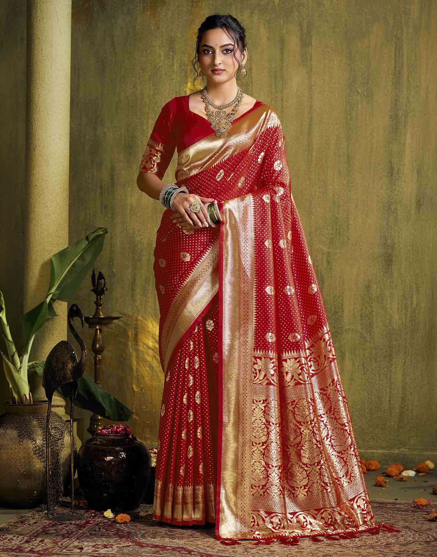 Red Silk Woven Banarasi Saree