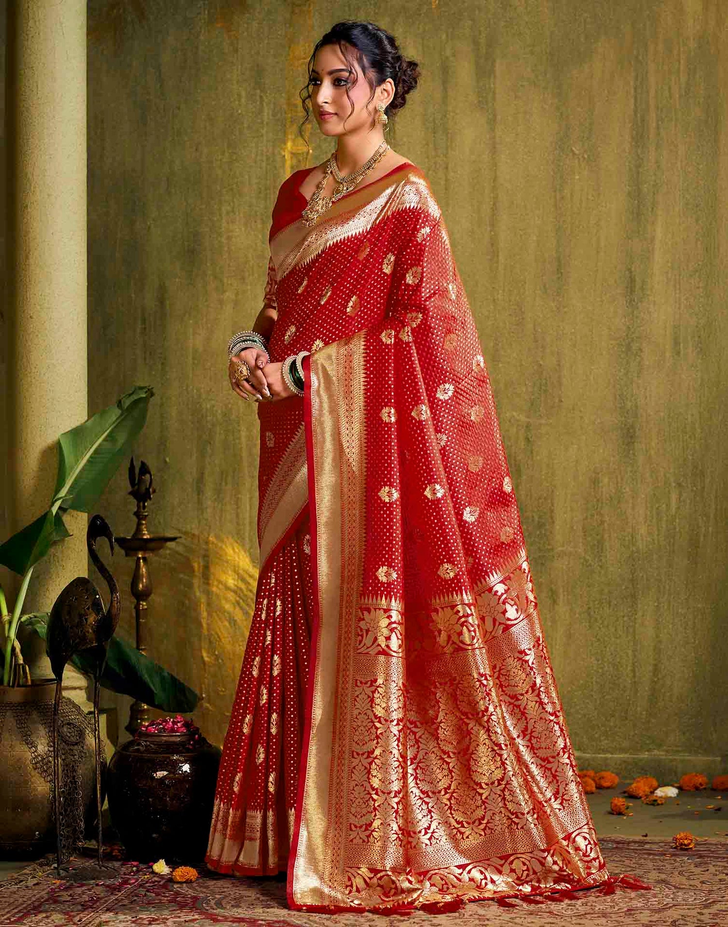 Red Silk Woven Banarasi Saree