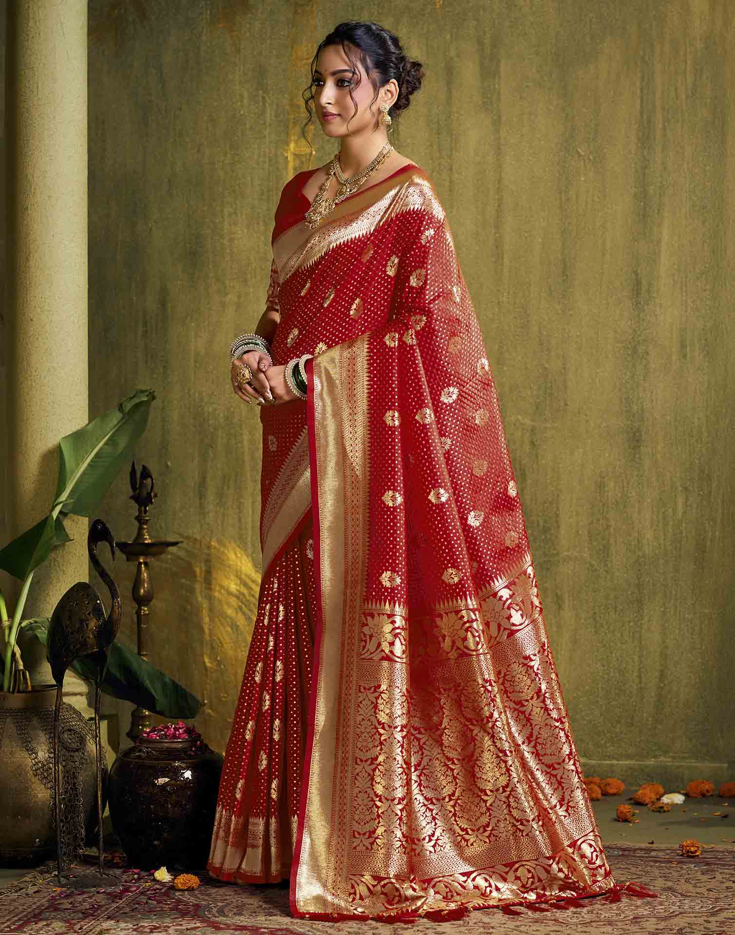 Red Silk Woven Banarasi Saree