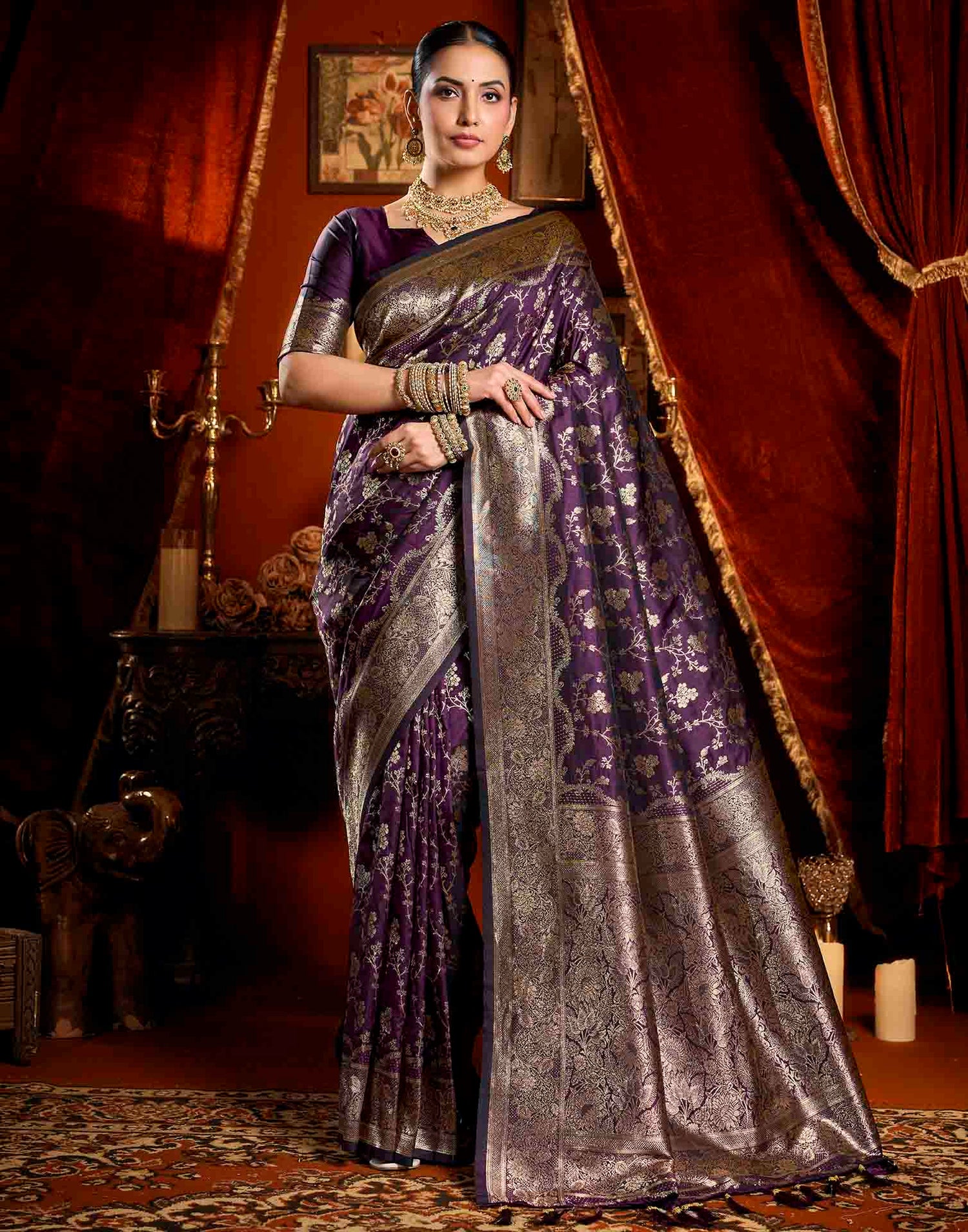 Purple Silk Woven Banarasi Saree