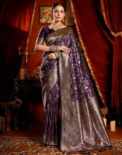 Purple Silk Woven Banarasi Saree