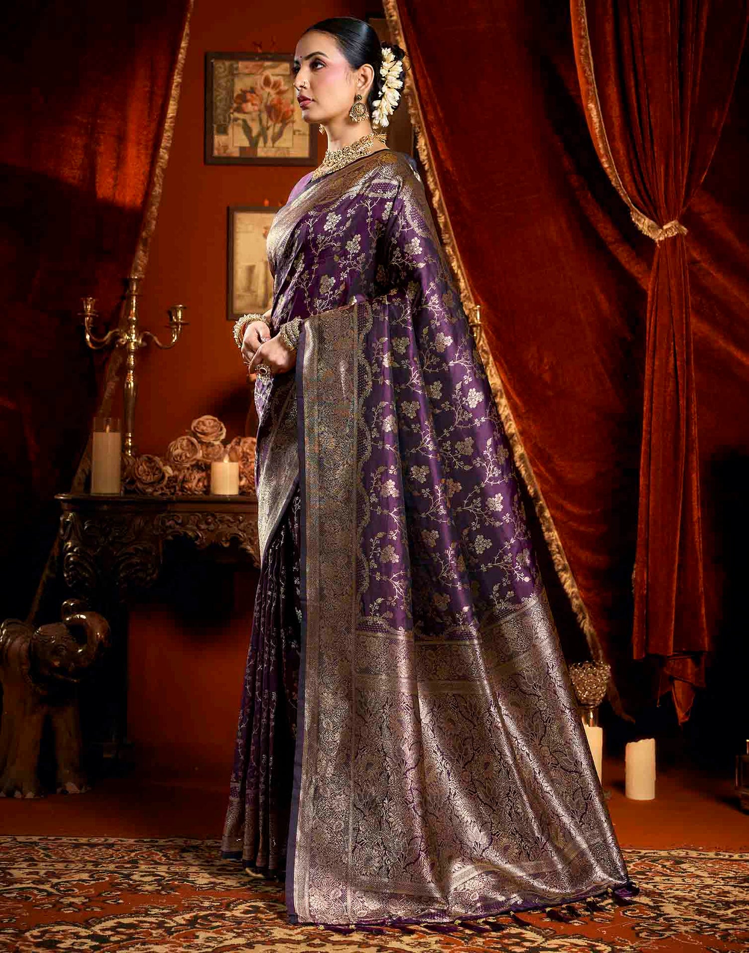 Purple Silk Woven Banarasi Saree
