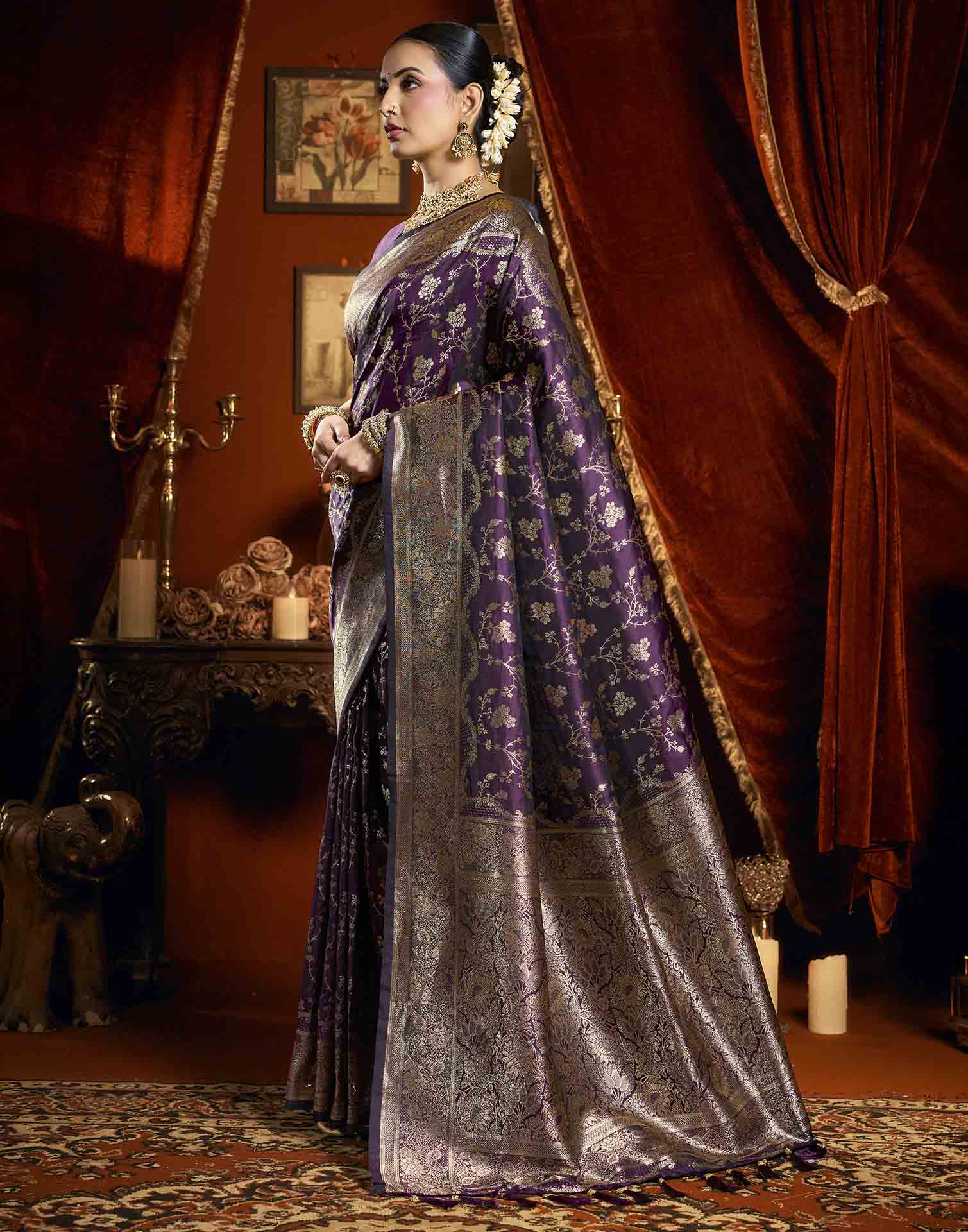 Purple Silk Woven Banarasi Saree