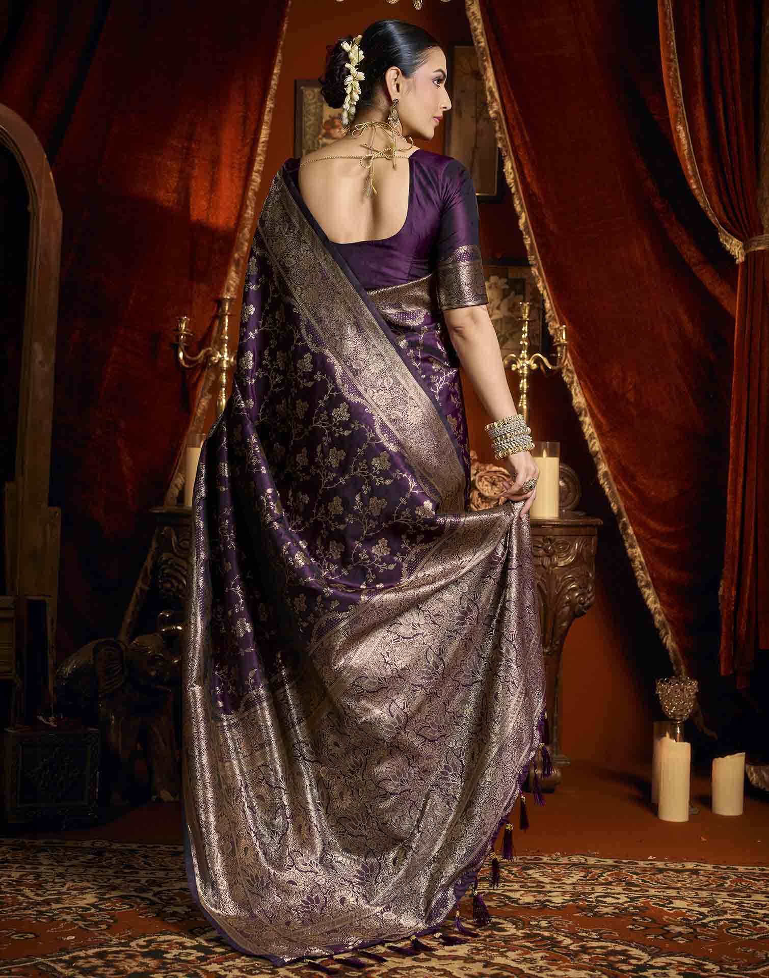 Purple Silk Woven Banarasi Saree