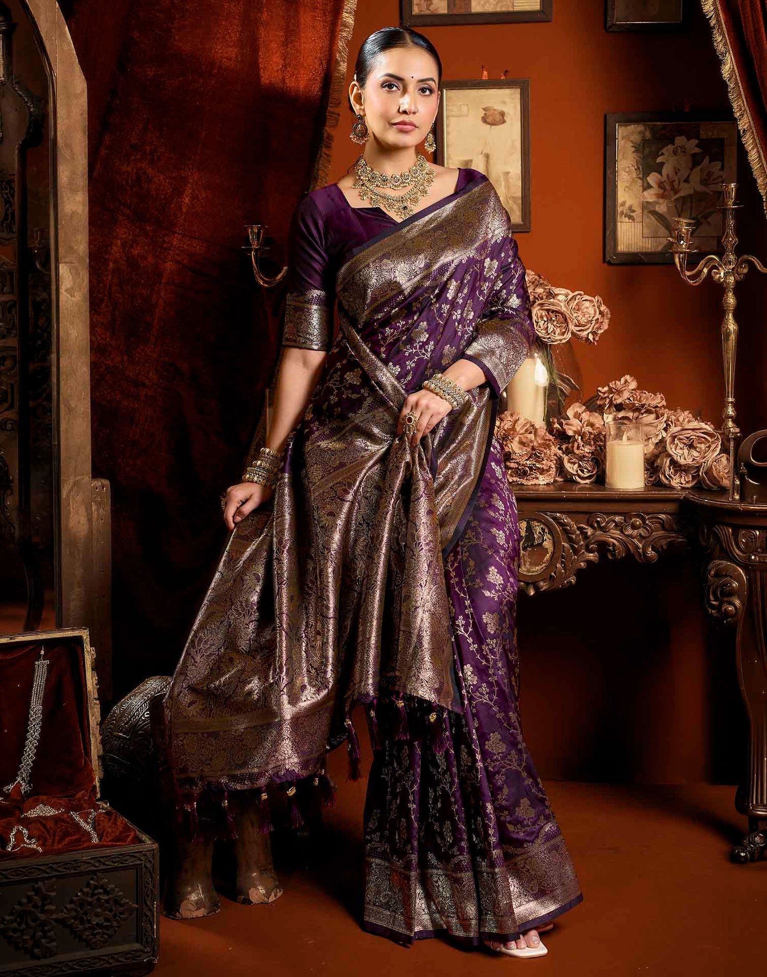 Purple Silk Woven Banarasi Saree