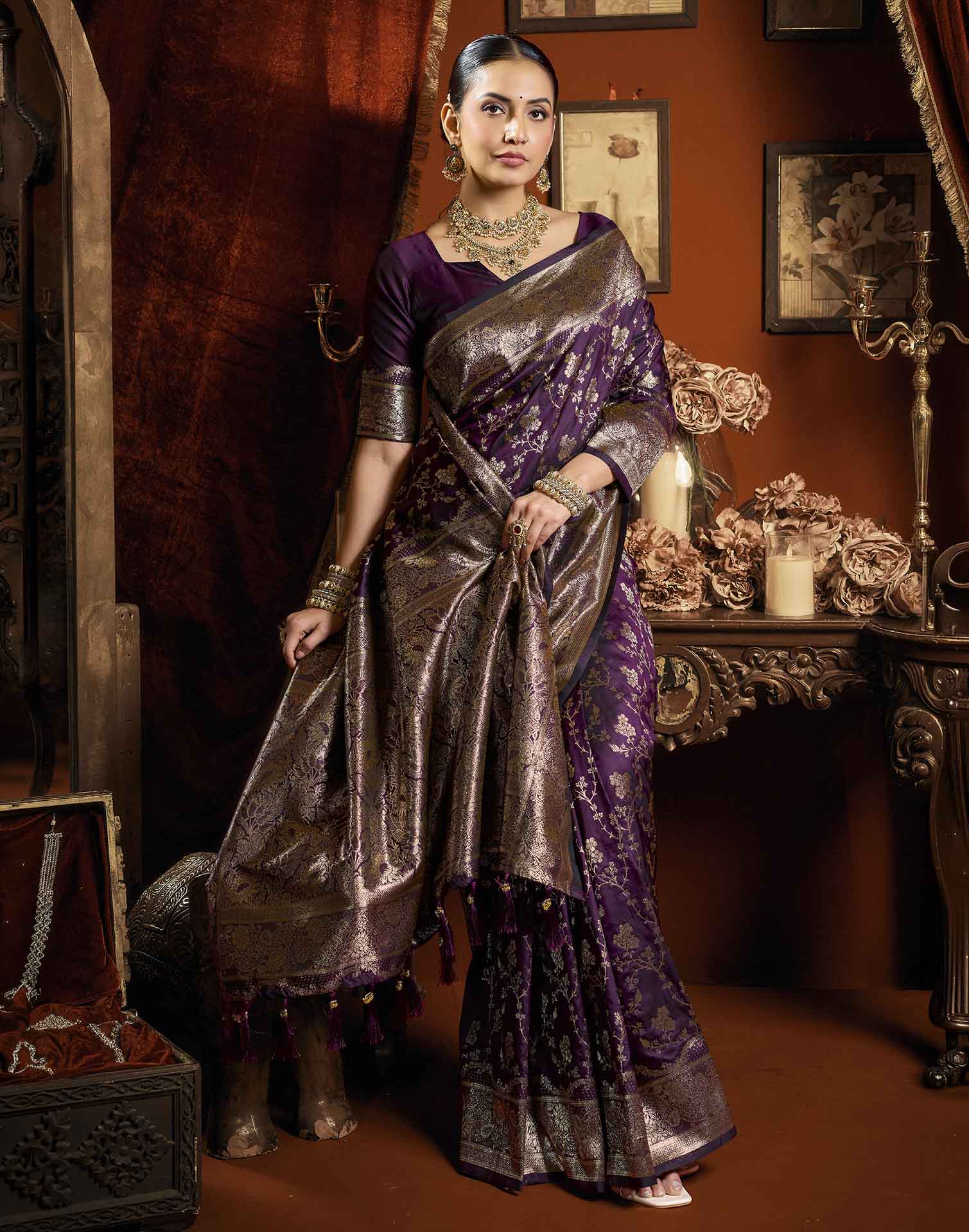 Purple Silk Woven Banarasi Saree