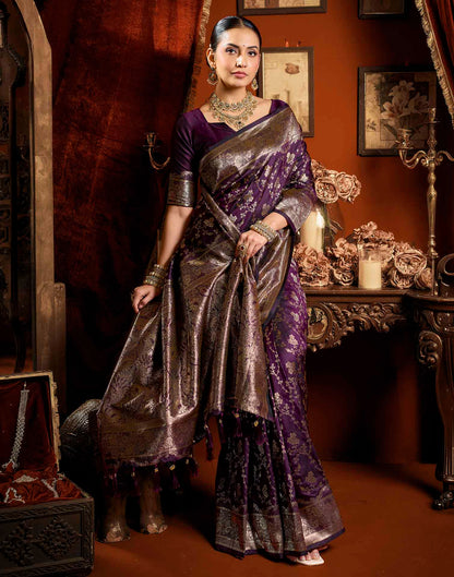 Purple Silk Woven Banarasi Saree