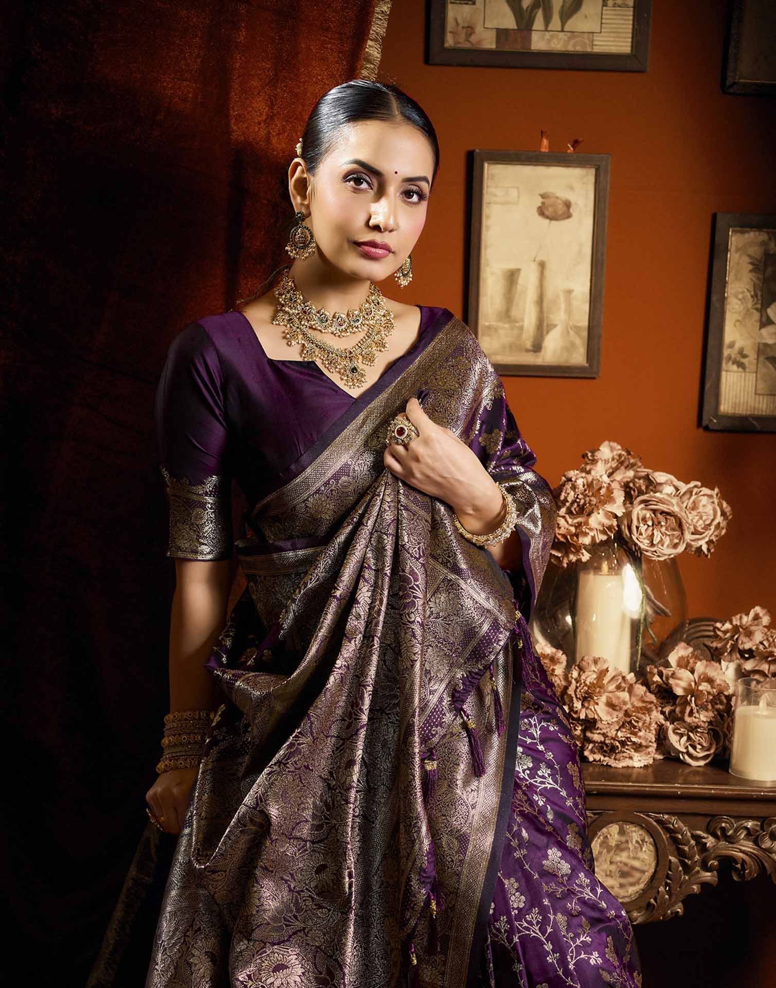 Purple Silk Woven Banarasi Saree