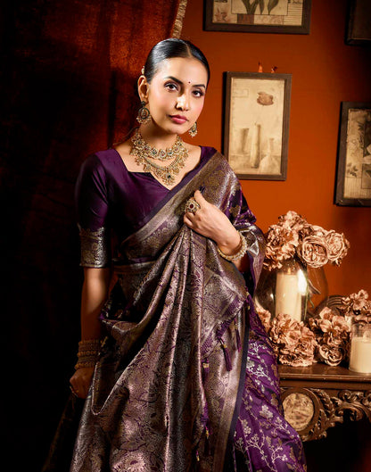 Purple Silk Woven Banarasi Saree