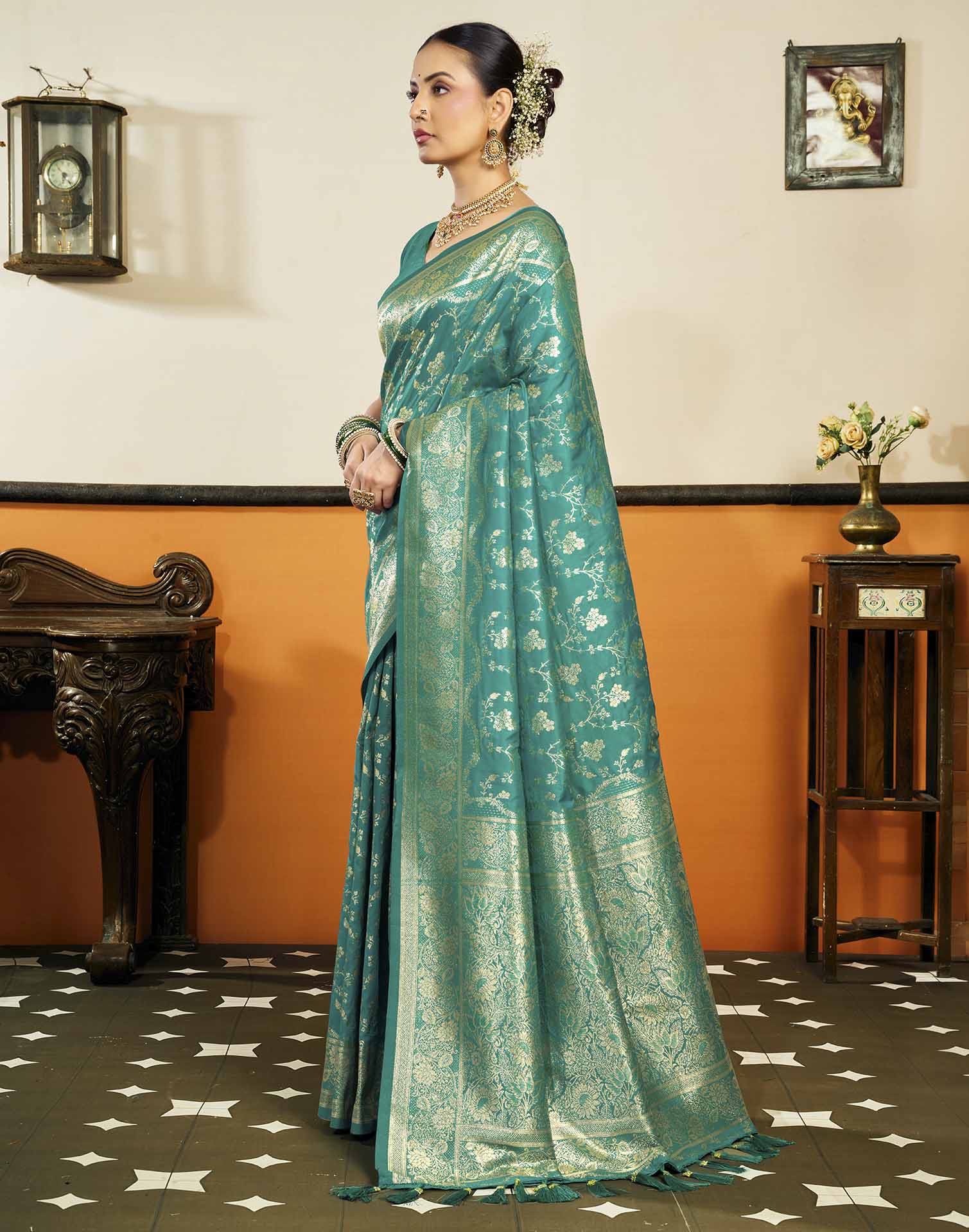 Sky Blue Silk Woven Banarasi Saree