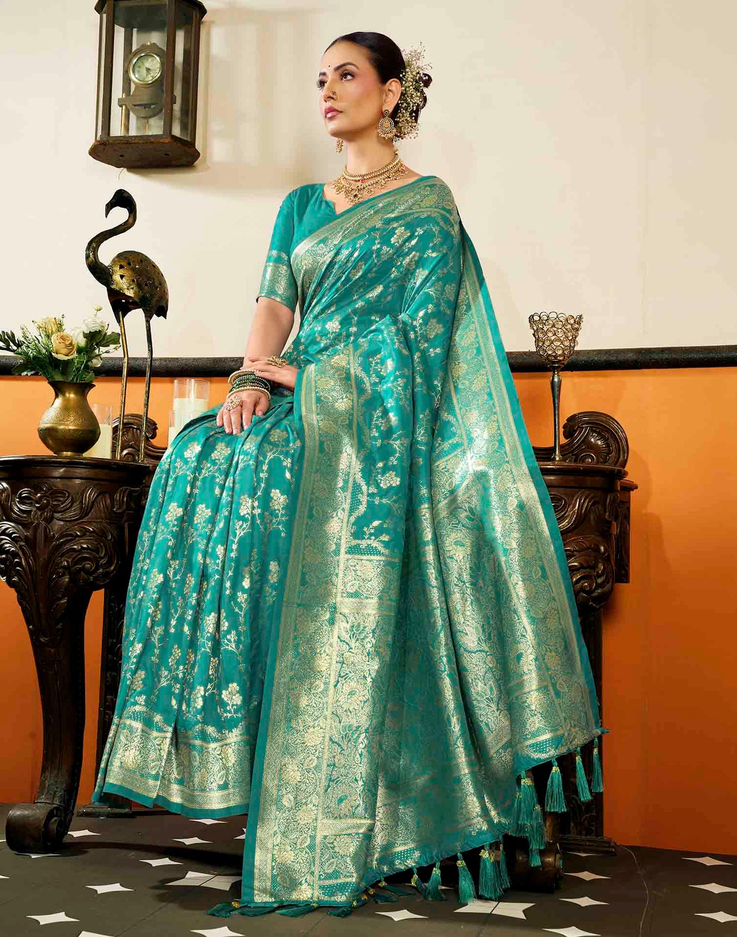 Sky Blue Silk Woven Banarasi Saree