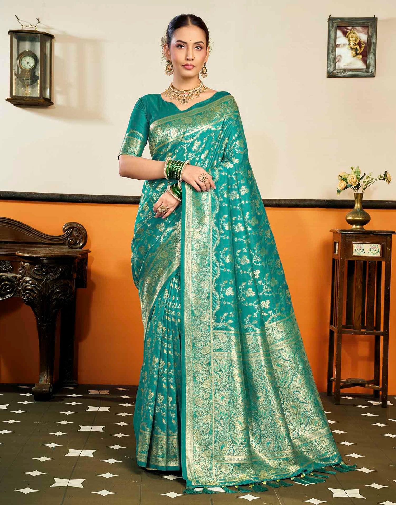 Sky Blue Silk Woven Banarasi Saree