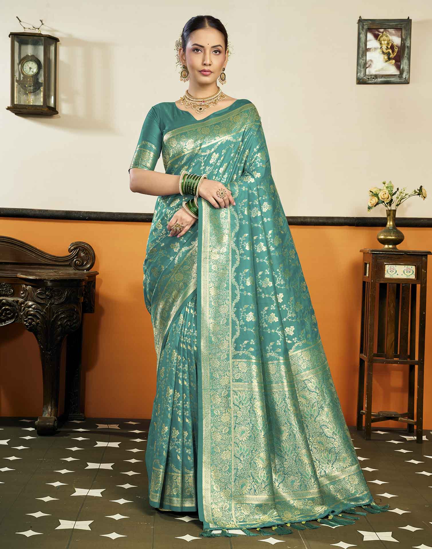 Sky Blue Silk Woven Banarasi Saree