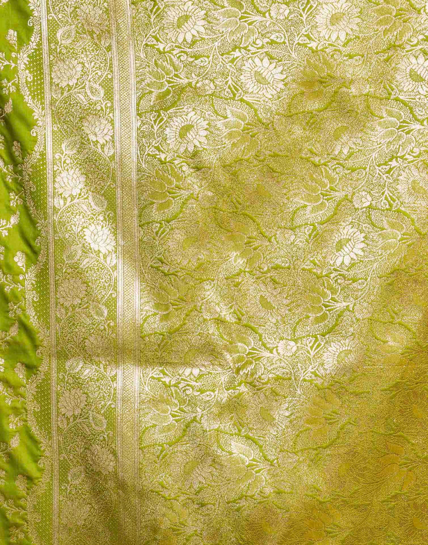 Parrot Green Silk Woven Banarasi Saree