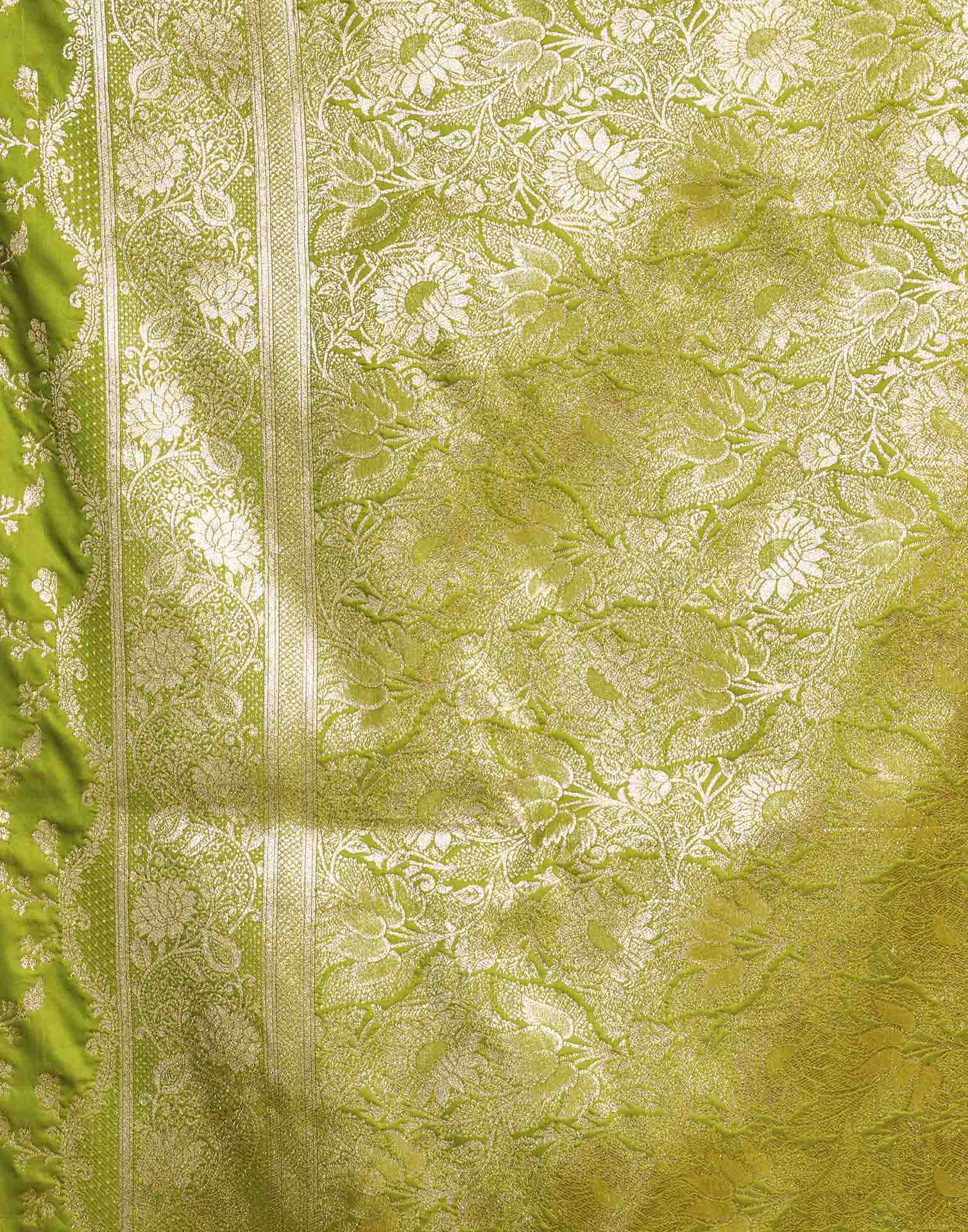 Parrot Green Silk Woven Banarasi Saree