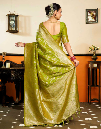 Parrot Green Silk Woven Banarasi Saree