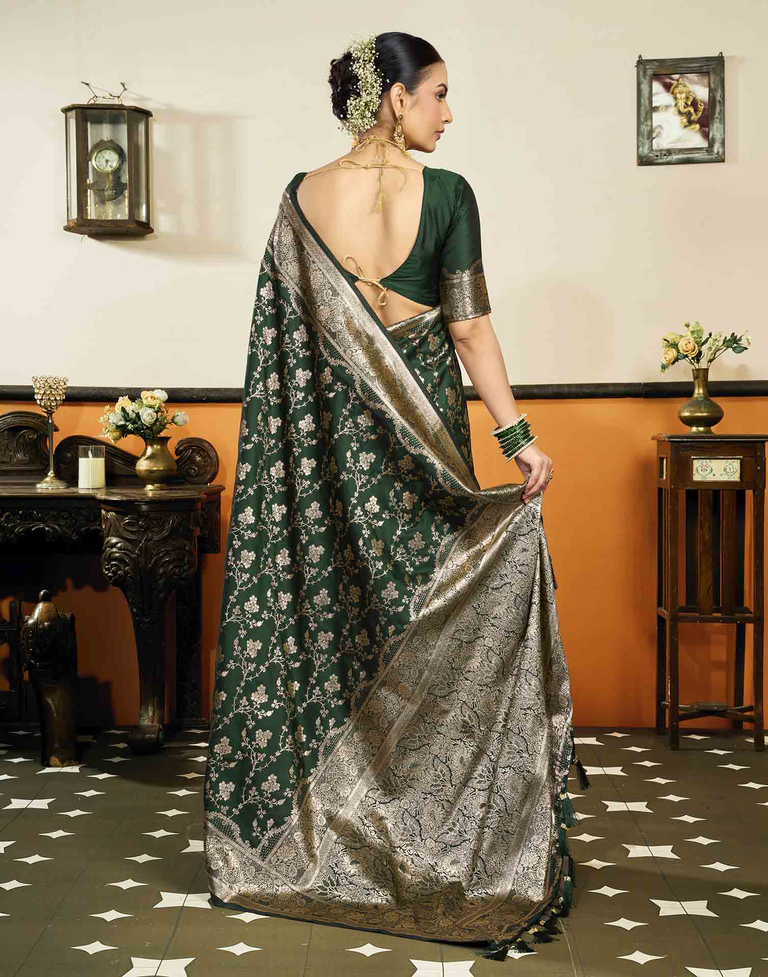 Dark Blue Silk Woven Banarasi Saree