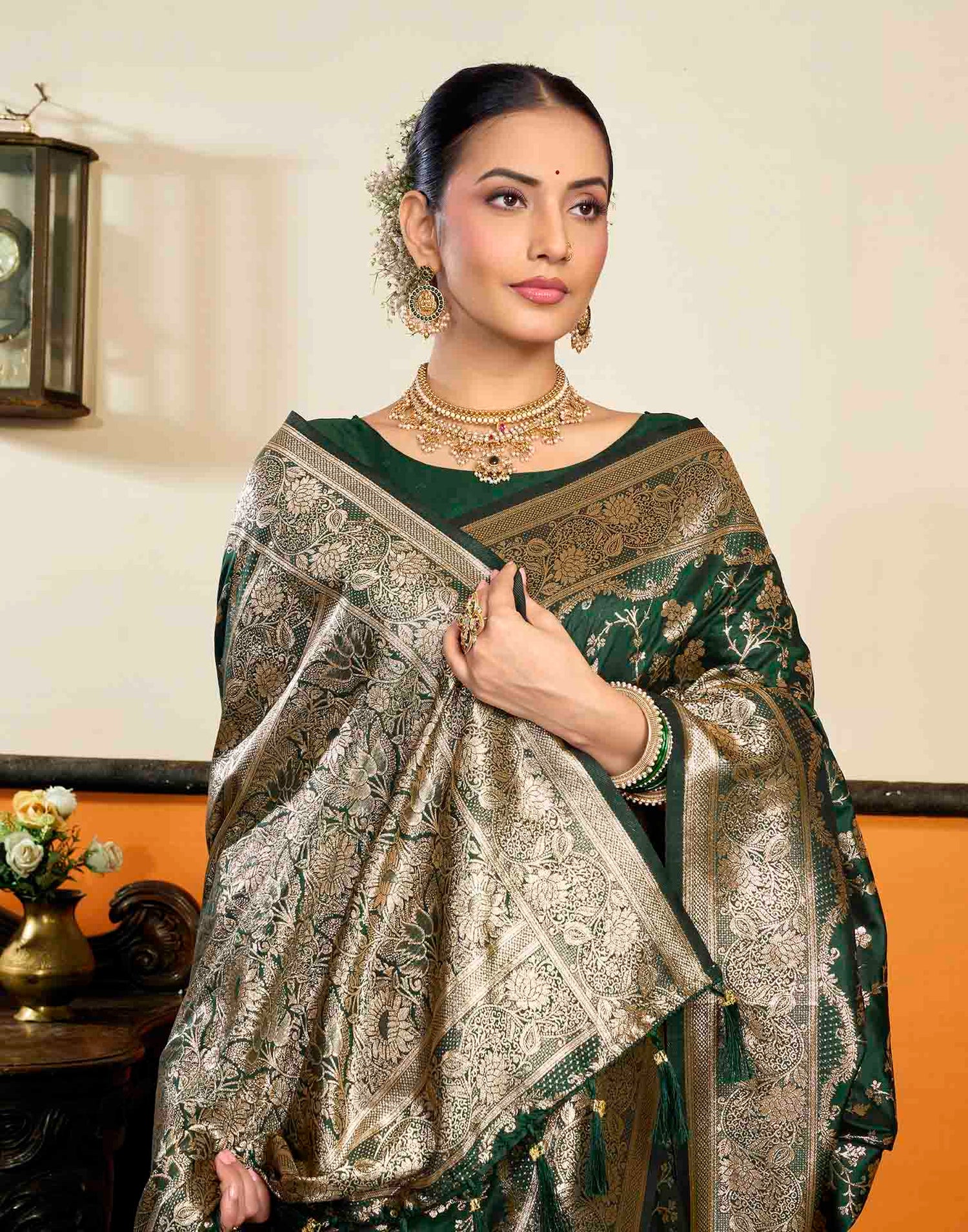 Dark Blue Silk Woven Banarasi Saree