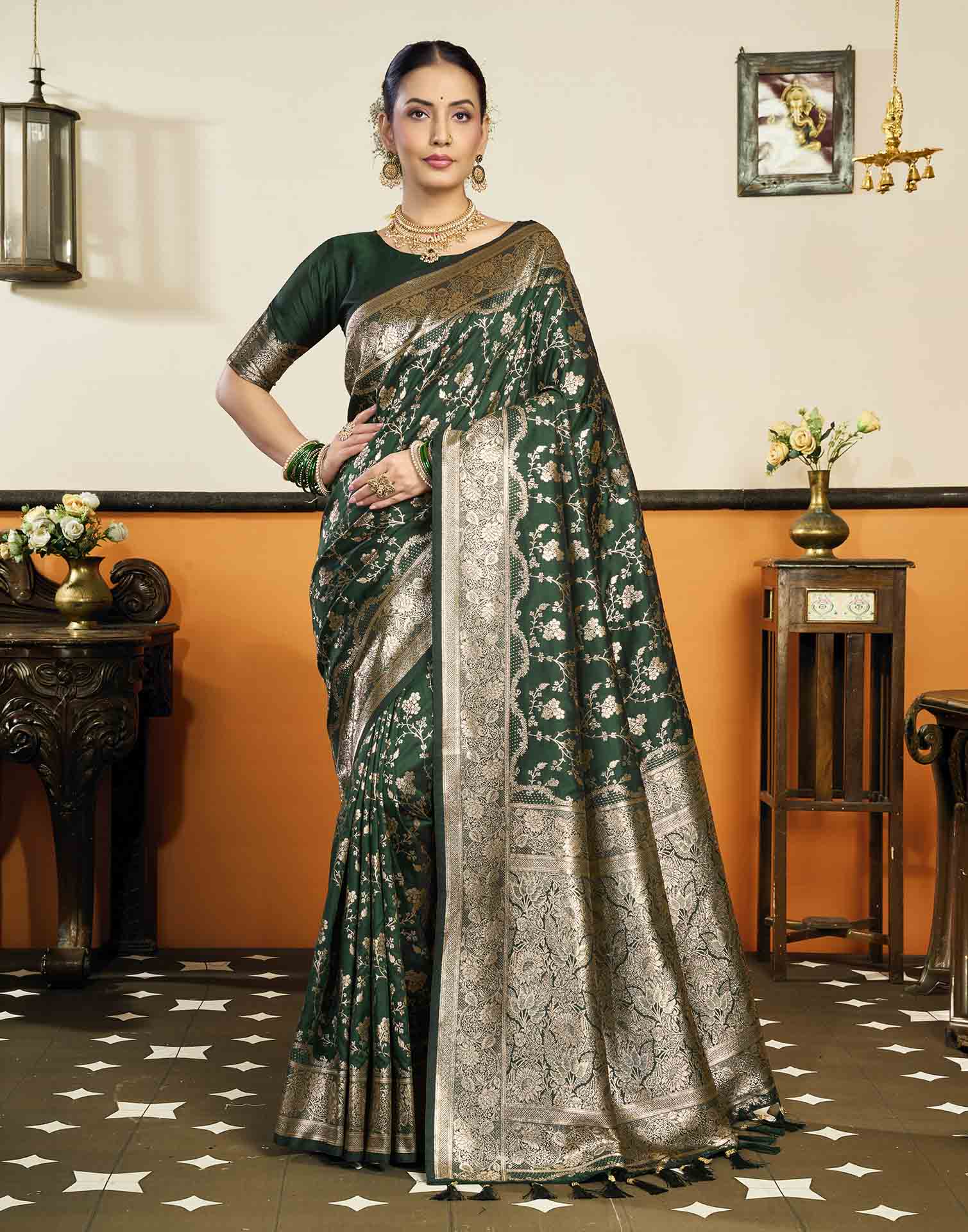 Dark Blue Silk Woven Banarasi Saree