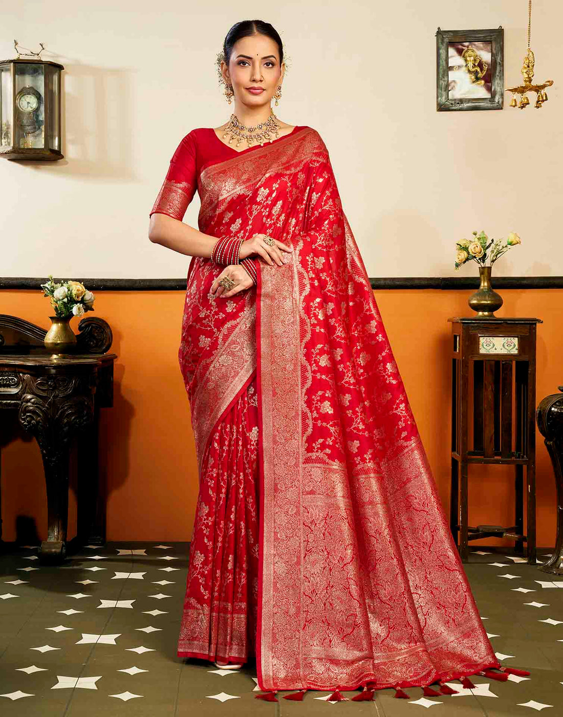 Red Silk Woven Banarasi Saree