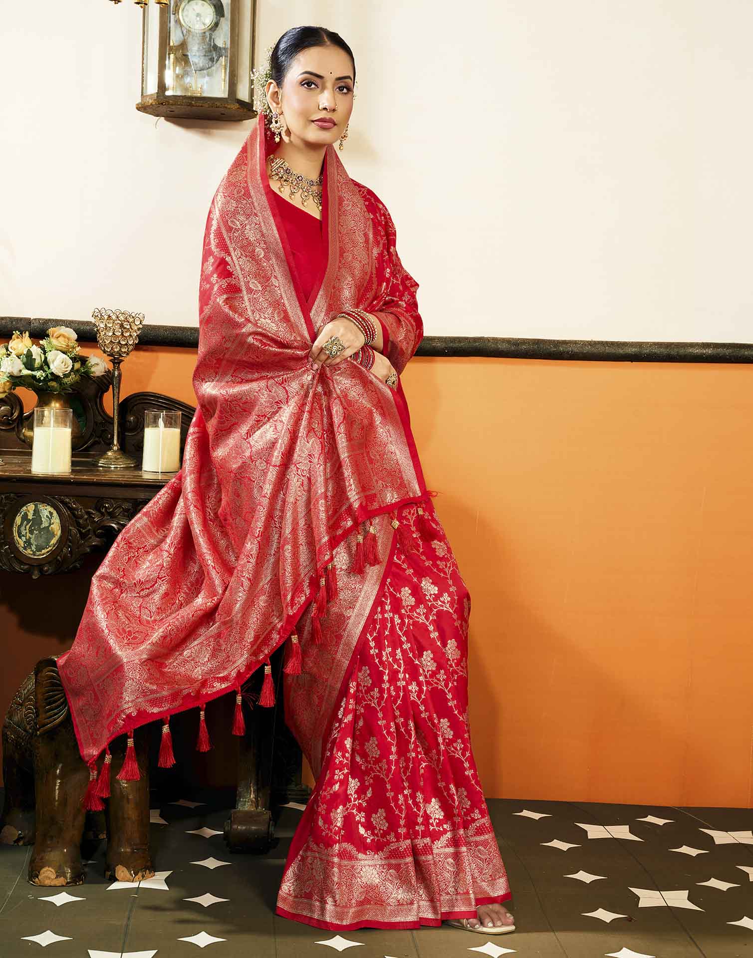 Red Silk Woven Banarasi Saree