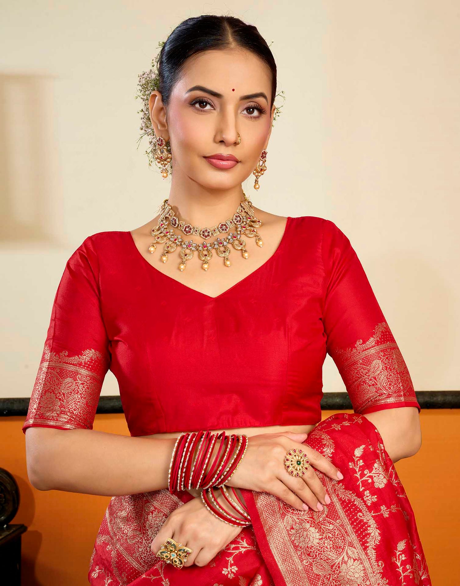 Red Silk Woven Banarasi Saree