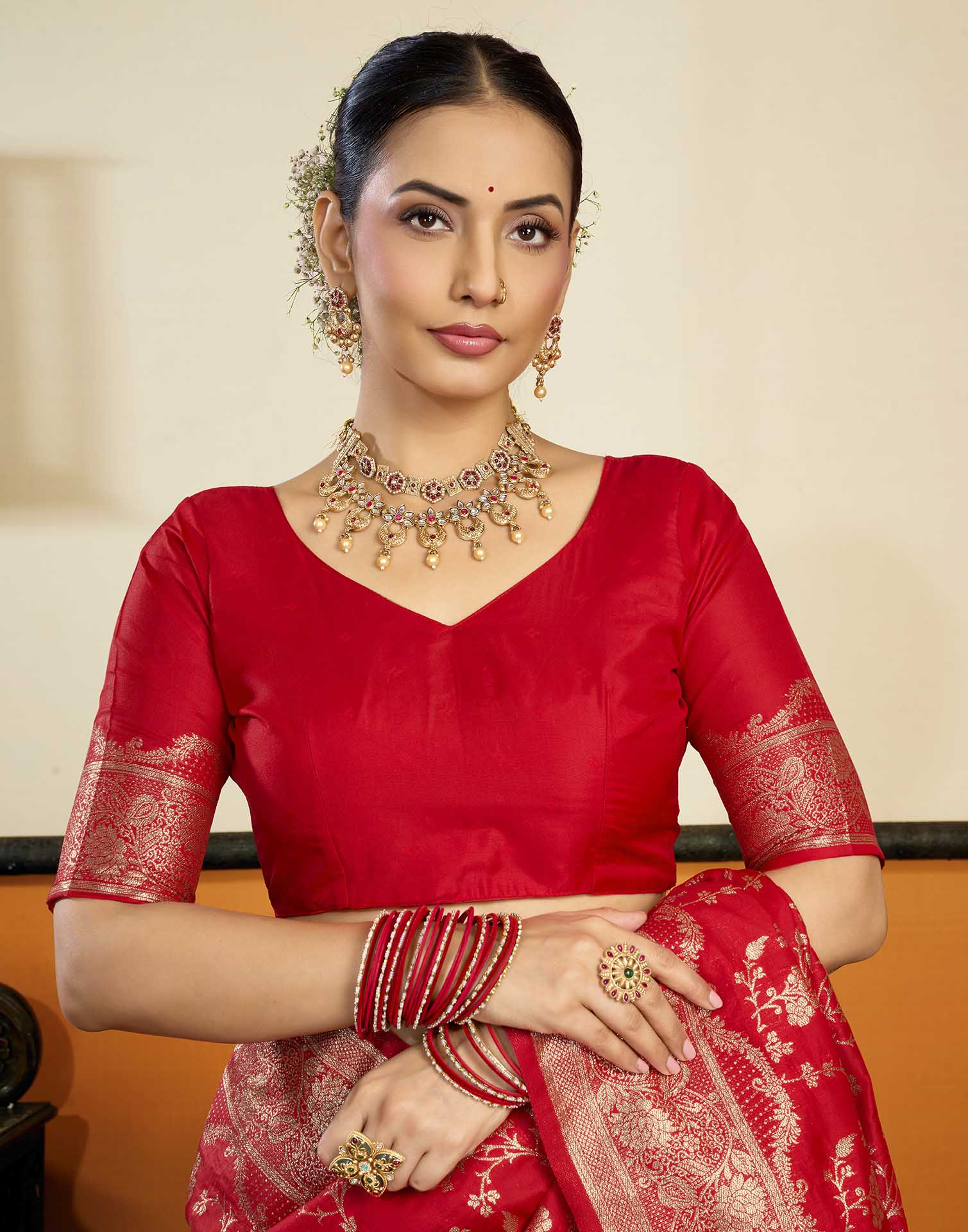 Red Silk Woven Banarasi Saree
