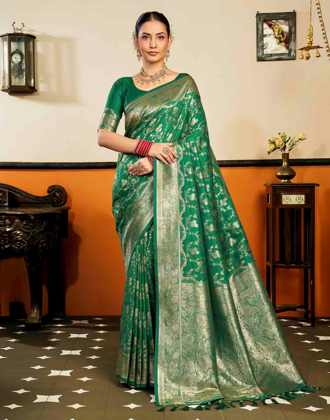 Turqouise Silk Woven Banarasi Saree