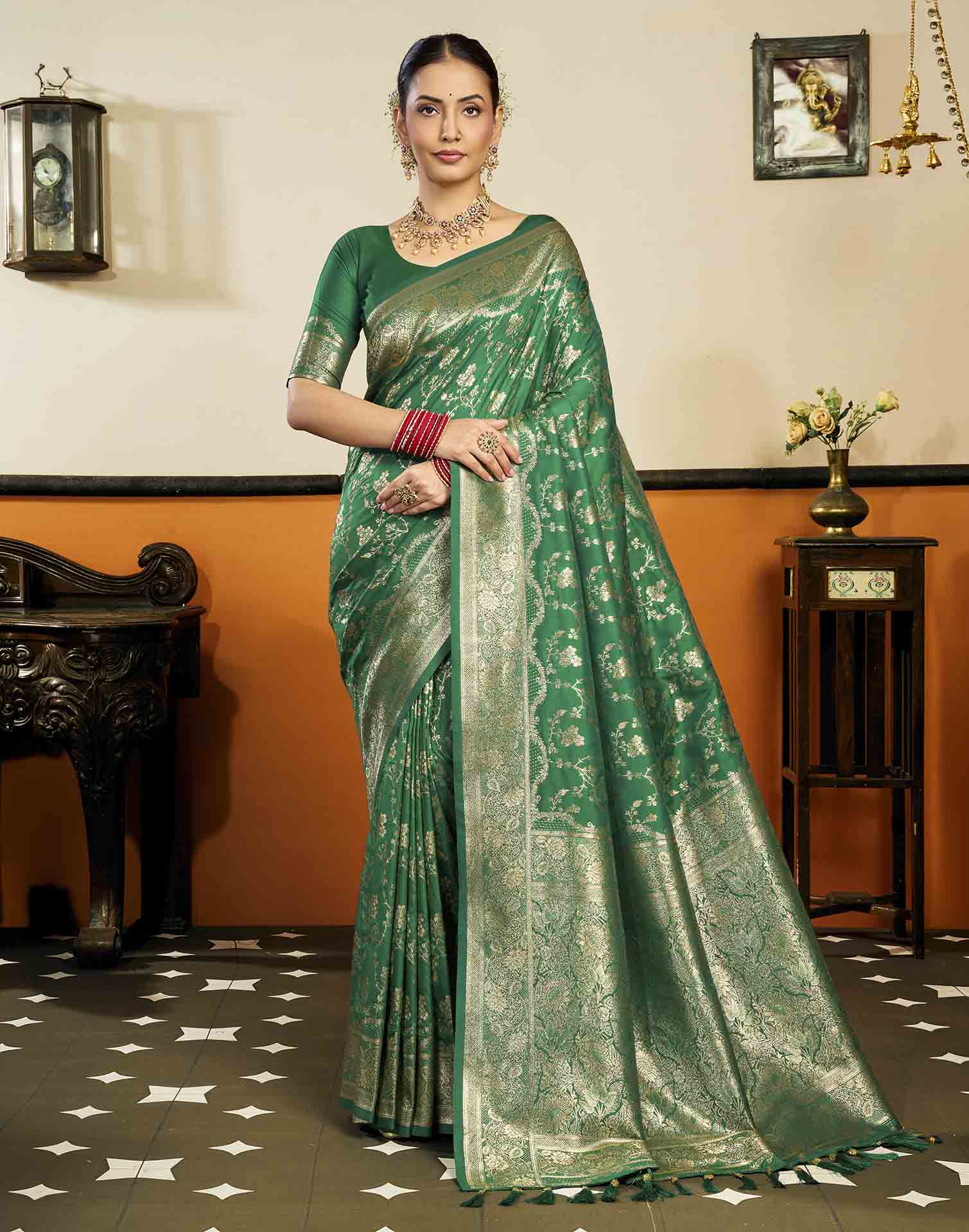 Turqouise Silk Woven Banarasi Saree