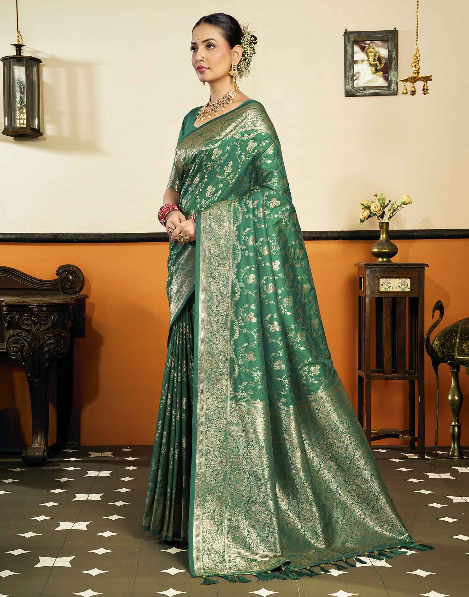 Turqouise Silk Woven Banarasi Saree