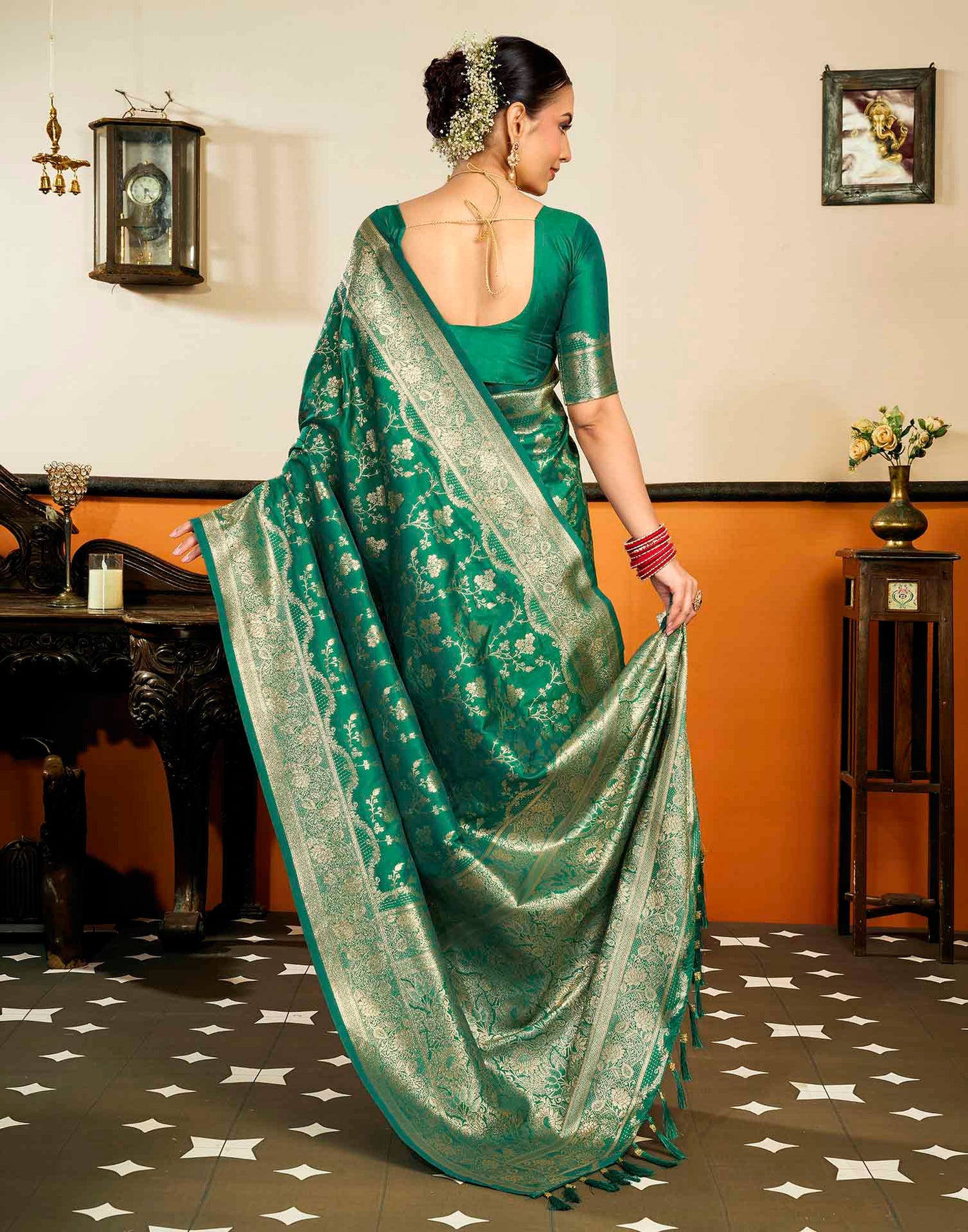 Turqouise Silk Woven Banarasi Saree
