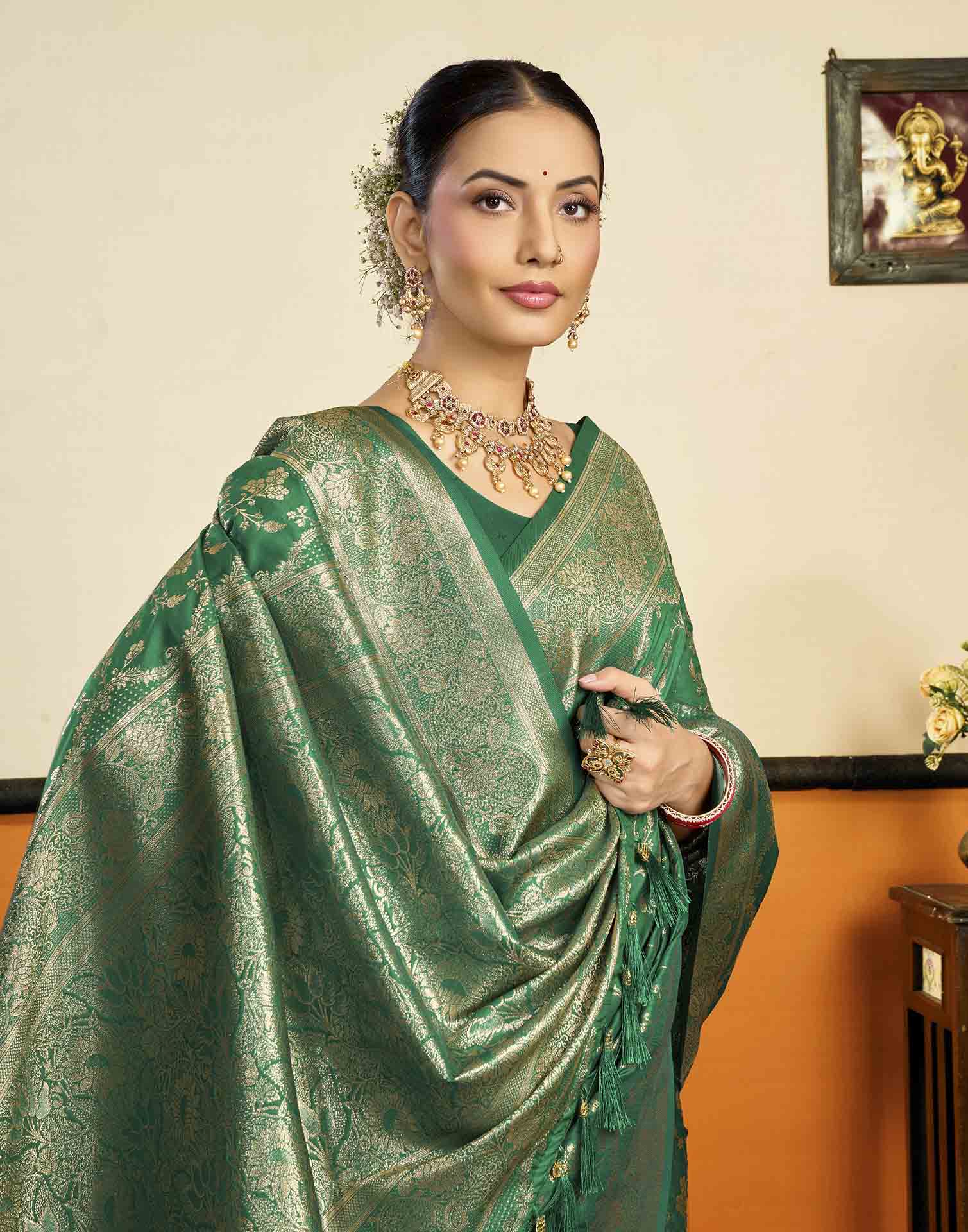 Turqouise Silk Woven Banarasi Saree