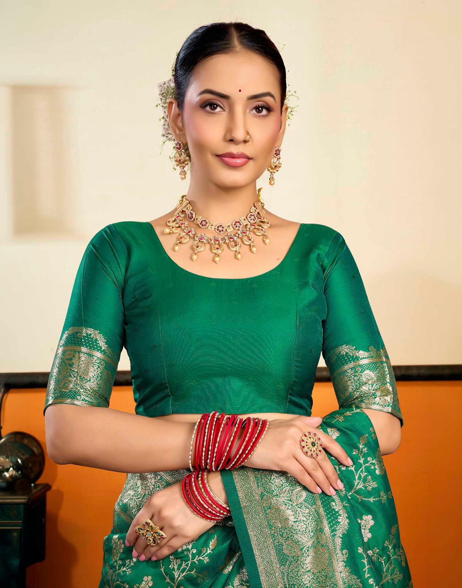 Turqouise Silk Woven Banarasi Saree