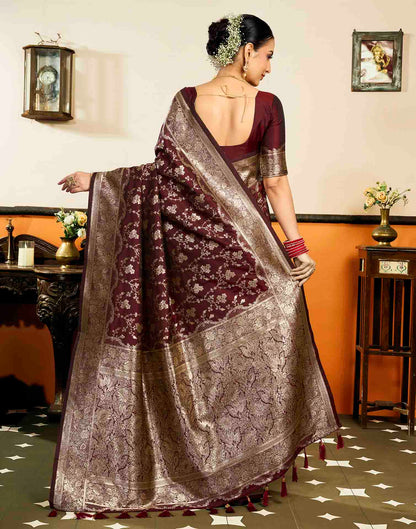 Maroon Silk Woven Banarasi Saree