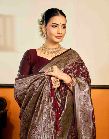 Maroon Silk Woven Banarasi Saree