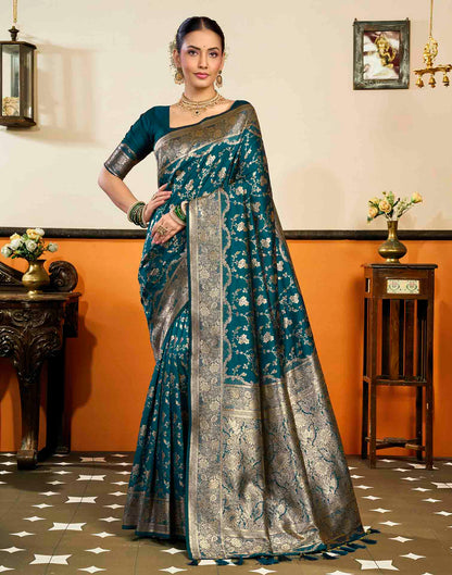Dark Blue Silk Woven Banarasi Saree