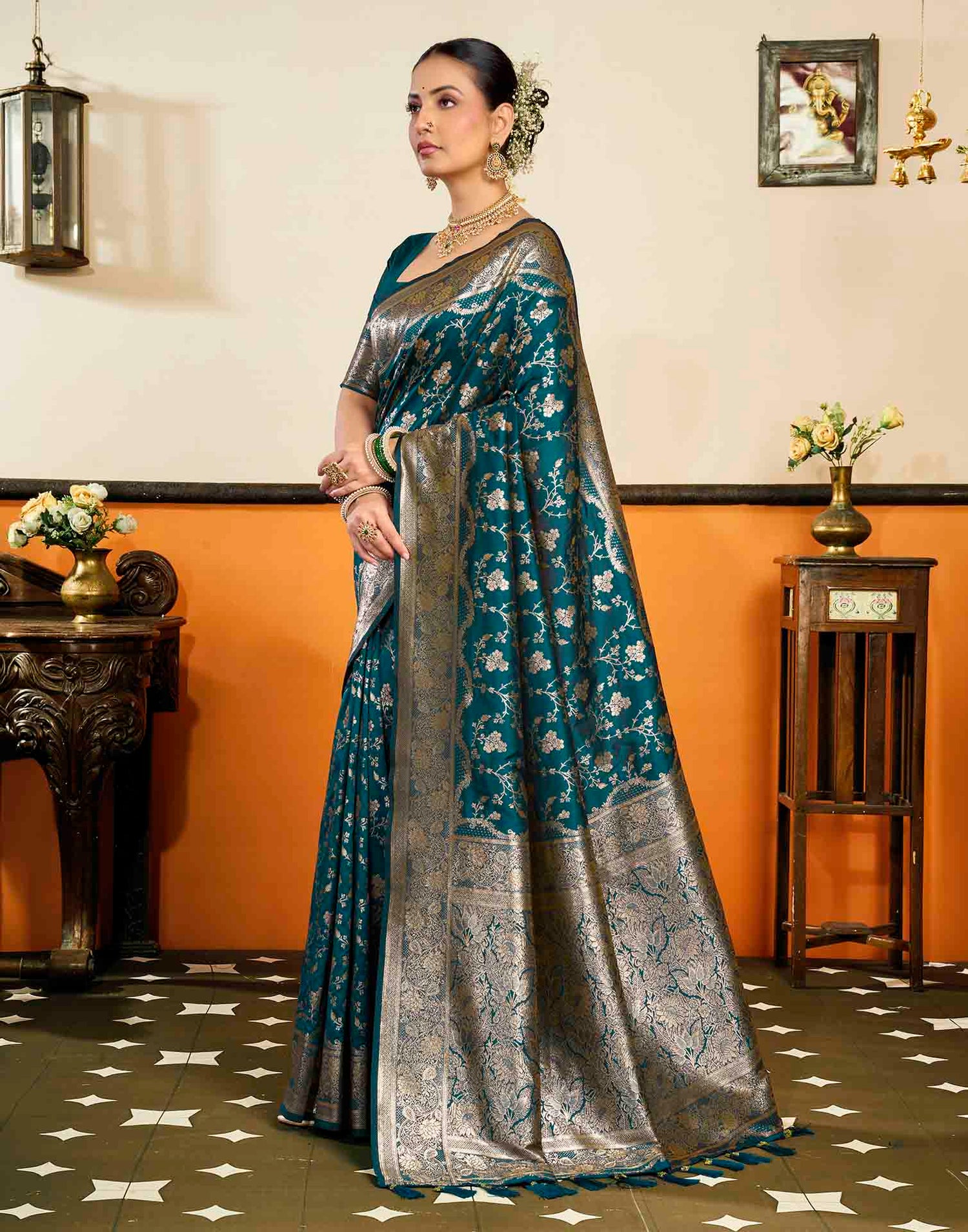 Dark Blue Silk Woven Banarasi Saree