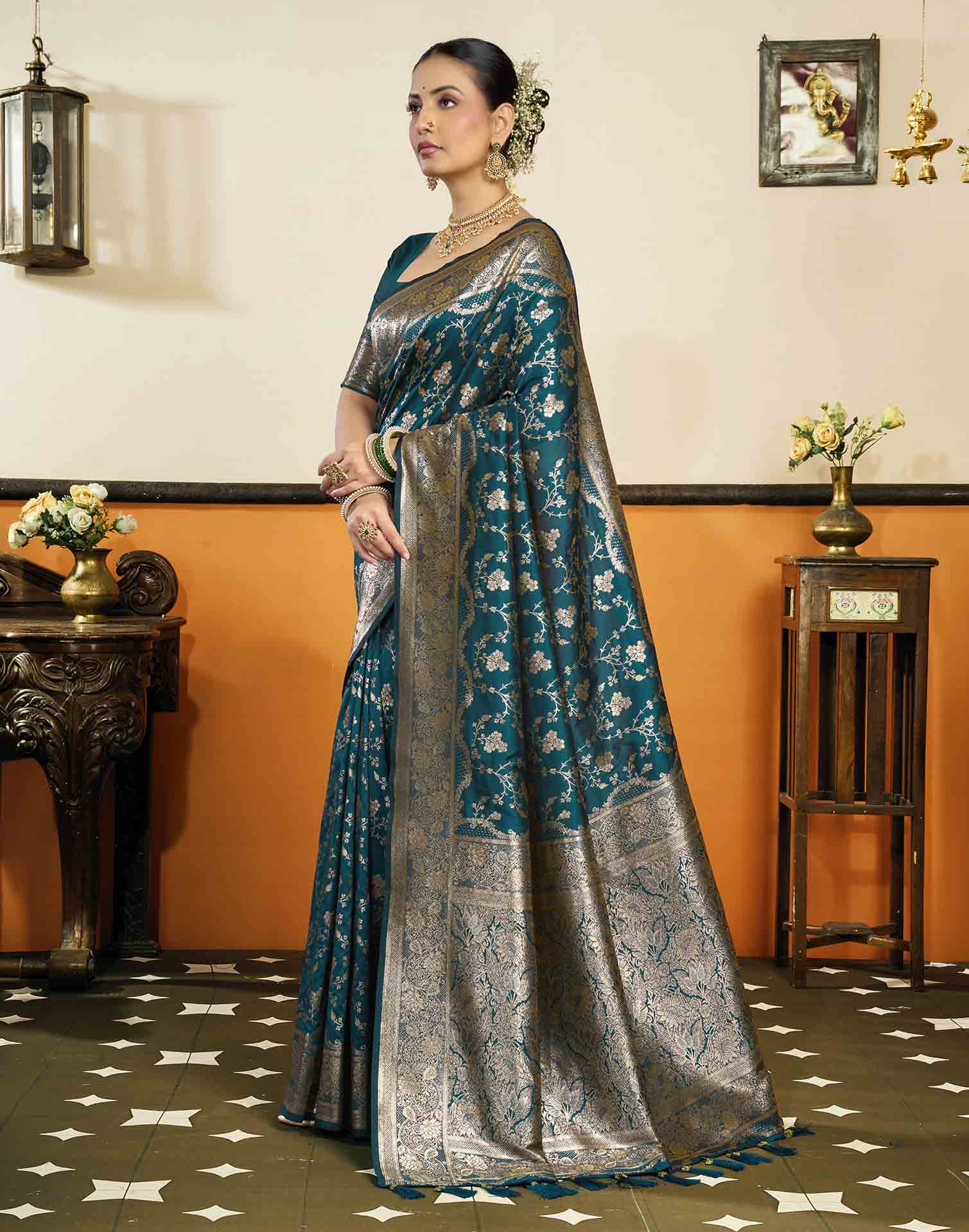 Dark Blue Silk Woven Banarasi Saree