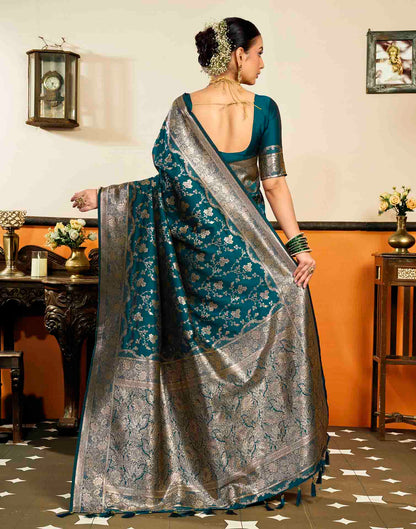 Dark Blue Silk Woven Banarasi Saree