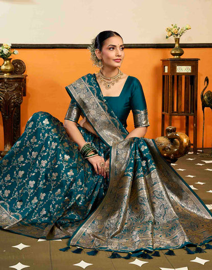 Dark Blue Silk Woven Banarasi Saree