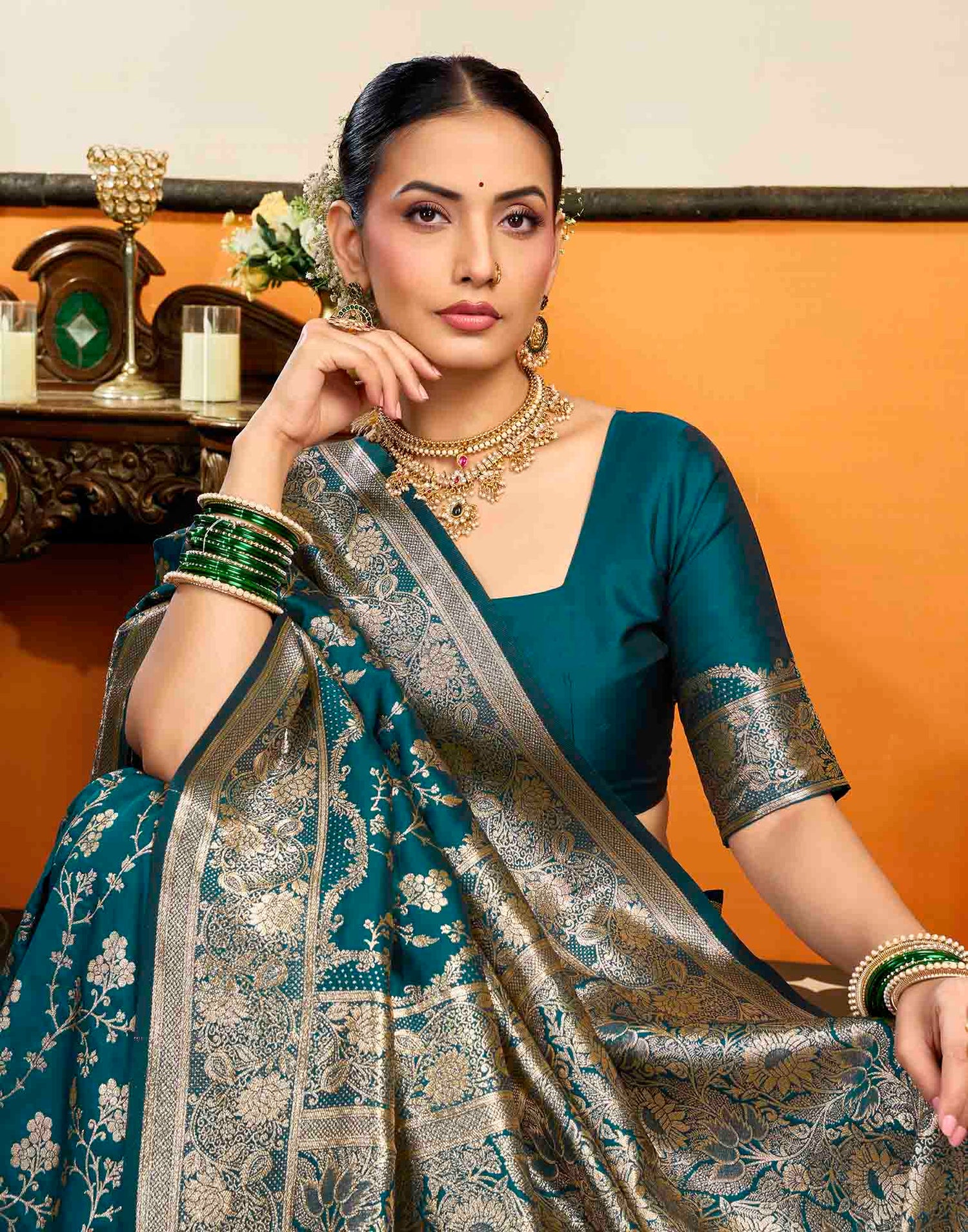 Dark Blue Silk Woven Banarasi Saree
