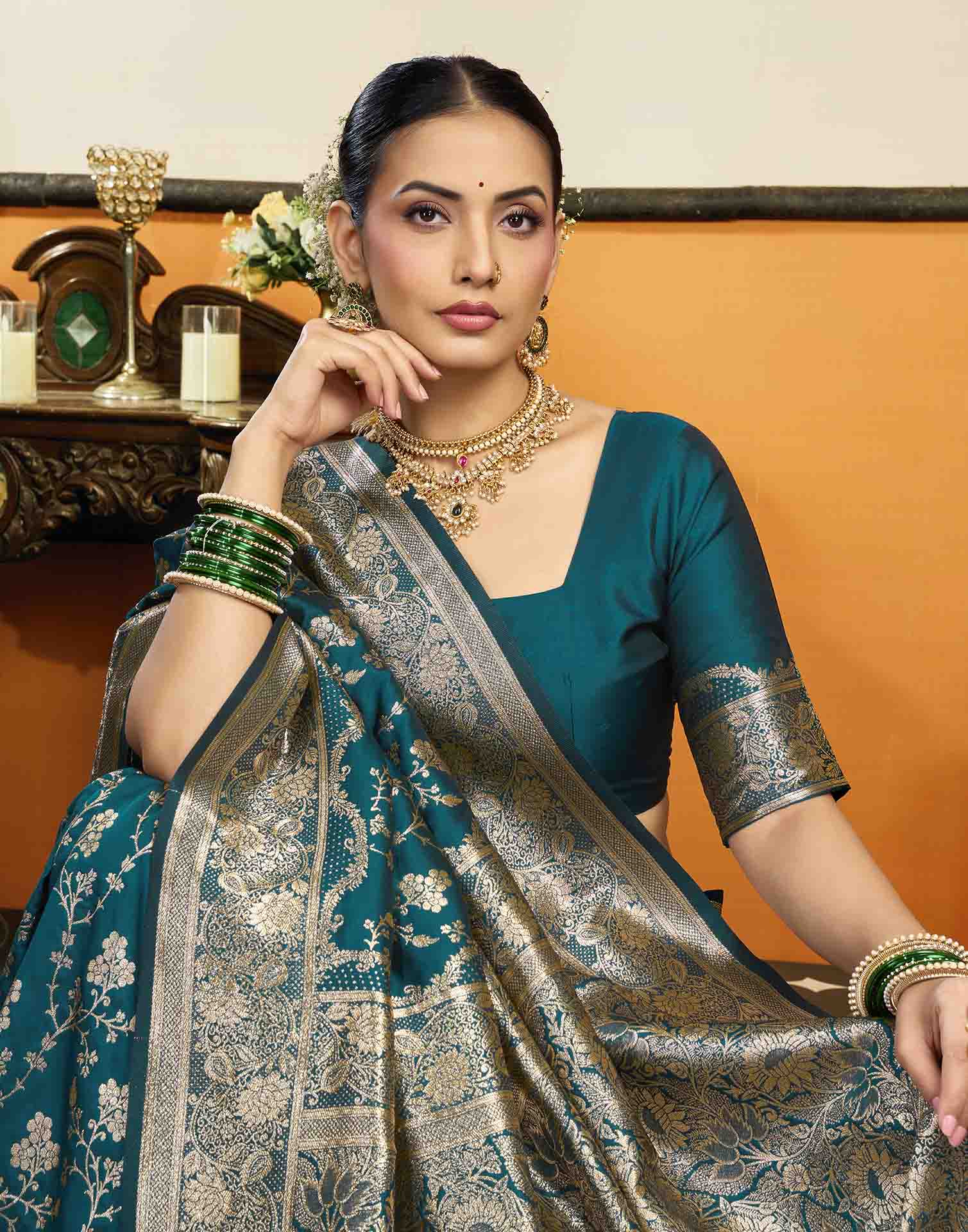 Dark Blue Silk Woven Banarasi Saree