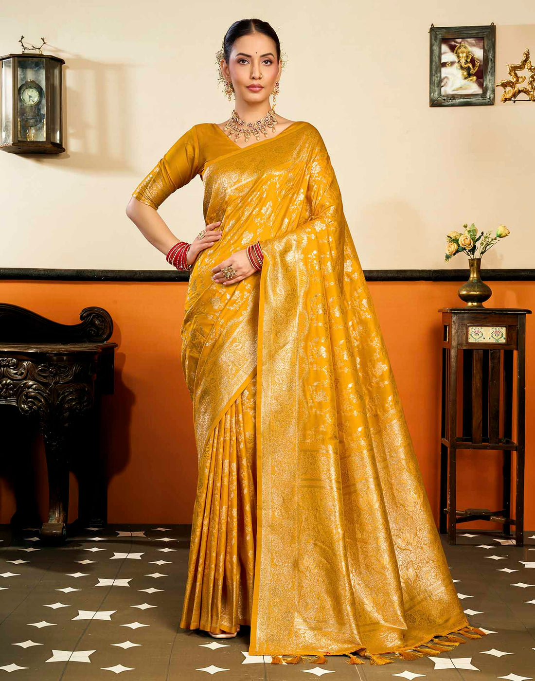Yellow Silk Woven Banarasi Saree